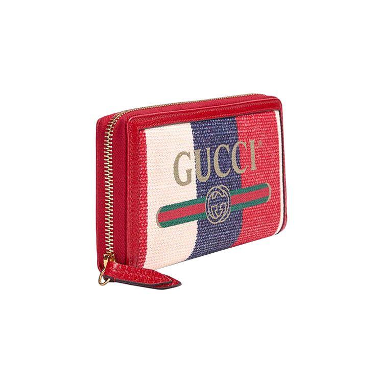 Gucci Logo Print Color Block Long Zipper Canvas And Leather Wallet Women Wallet Red Blue Beige 524790-9SBCG-9093