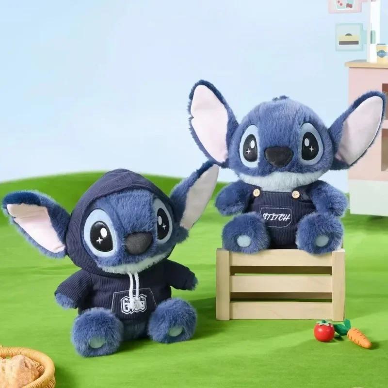 2026 Disney Stitch Plush Doll Cute Anime Stuffed Toy with Overalls Birthday Gift for Boys Girls Home Room Decoration Accessories