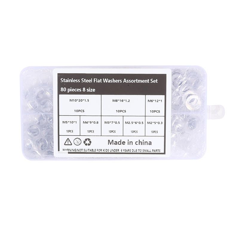 

Stainless Steel 80-180pcs Assortment Set - Flat Washers Kit With Custom Storage Box - Multiple Sizes (M2-M10) For Screws Bolts