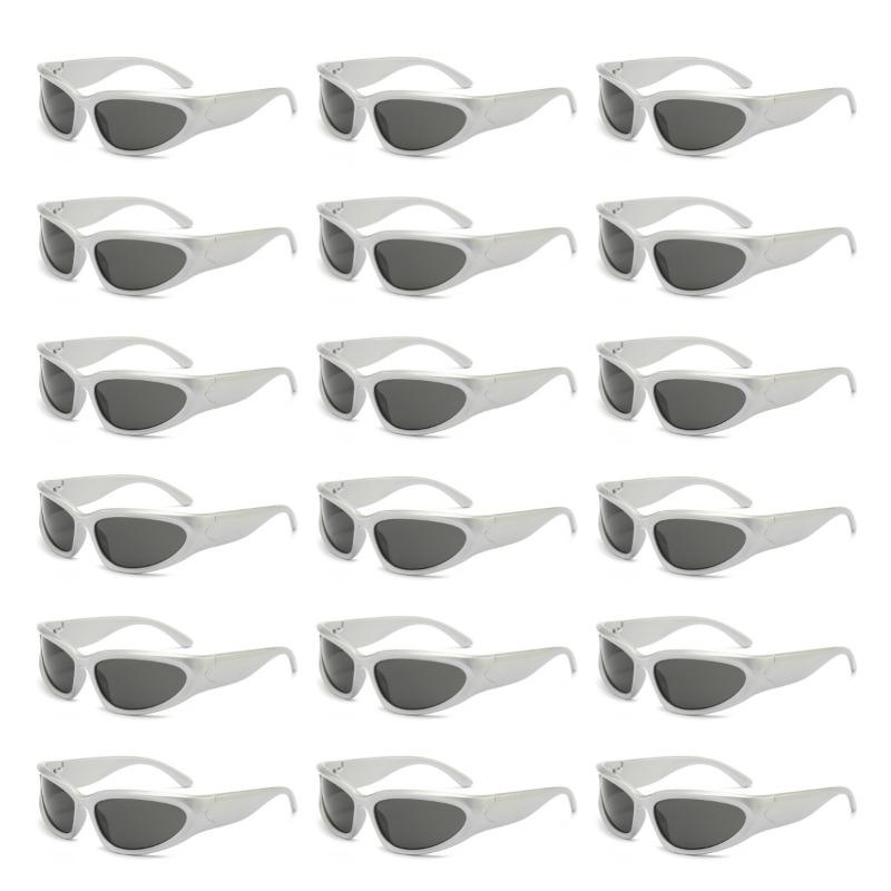 18pcs Unisex Y2K Cyberpunk Cool Black Silver Sunglasses for Men Women Stylish Future Science Lens Cycling Eyewear