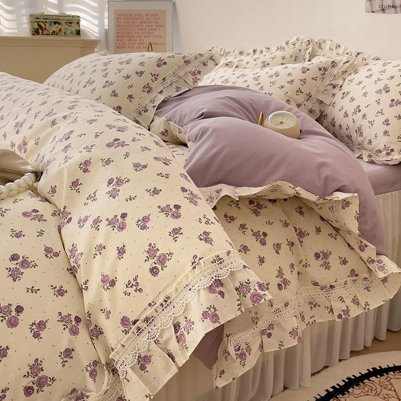 French Pure Cotton Bedding Four-piece Set Skin-friendly Comfortable Breathable Bed Sheet Quilt Cover Pillowcase