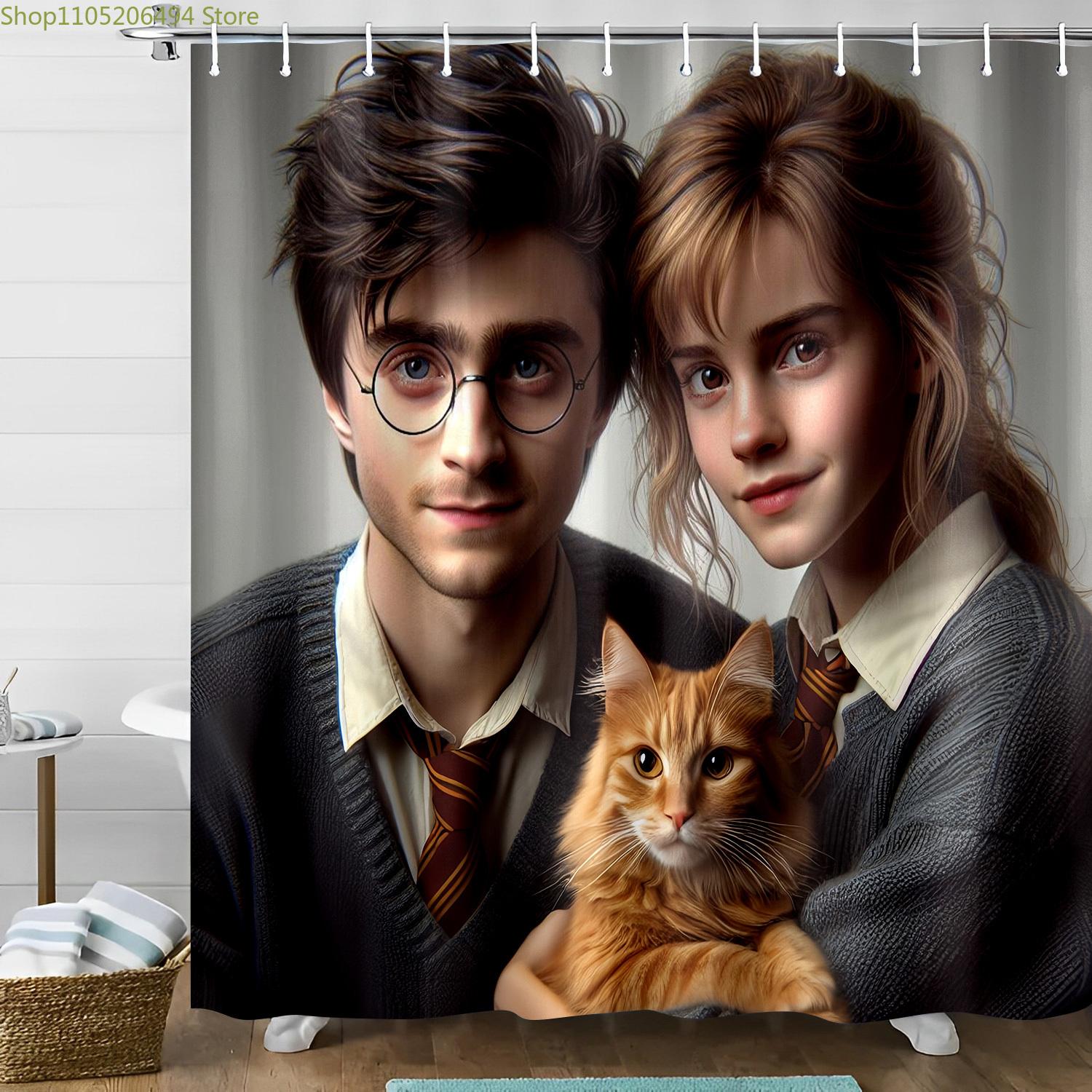 

Shower Curtain Featuring a Portrait of a Wizard Couple And Their , Inspired by a Magic School, Perfect for Valentine S Day Gif 90x180cm