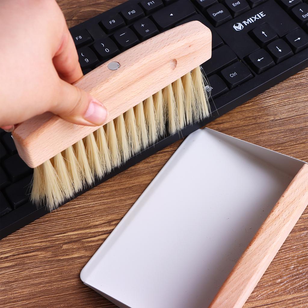 Malá lopatka a smetáček Mini přenosná lopatka a smetáček Dřevěný stolní kartáč Kovová lopatka na smetí pro zametání stolu Stolní deska, Počet