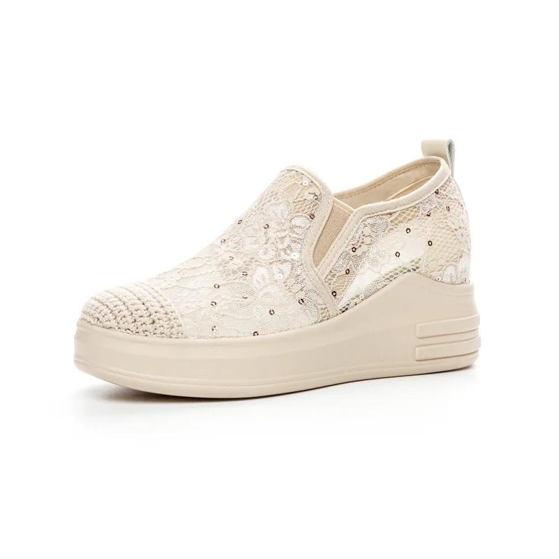 2025 Summer Shoes Women Fashion Sneakers Breathable Mesh Shoes Flat Platform Height Increasing 7cm Brand Black Shoes