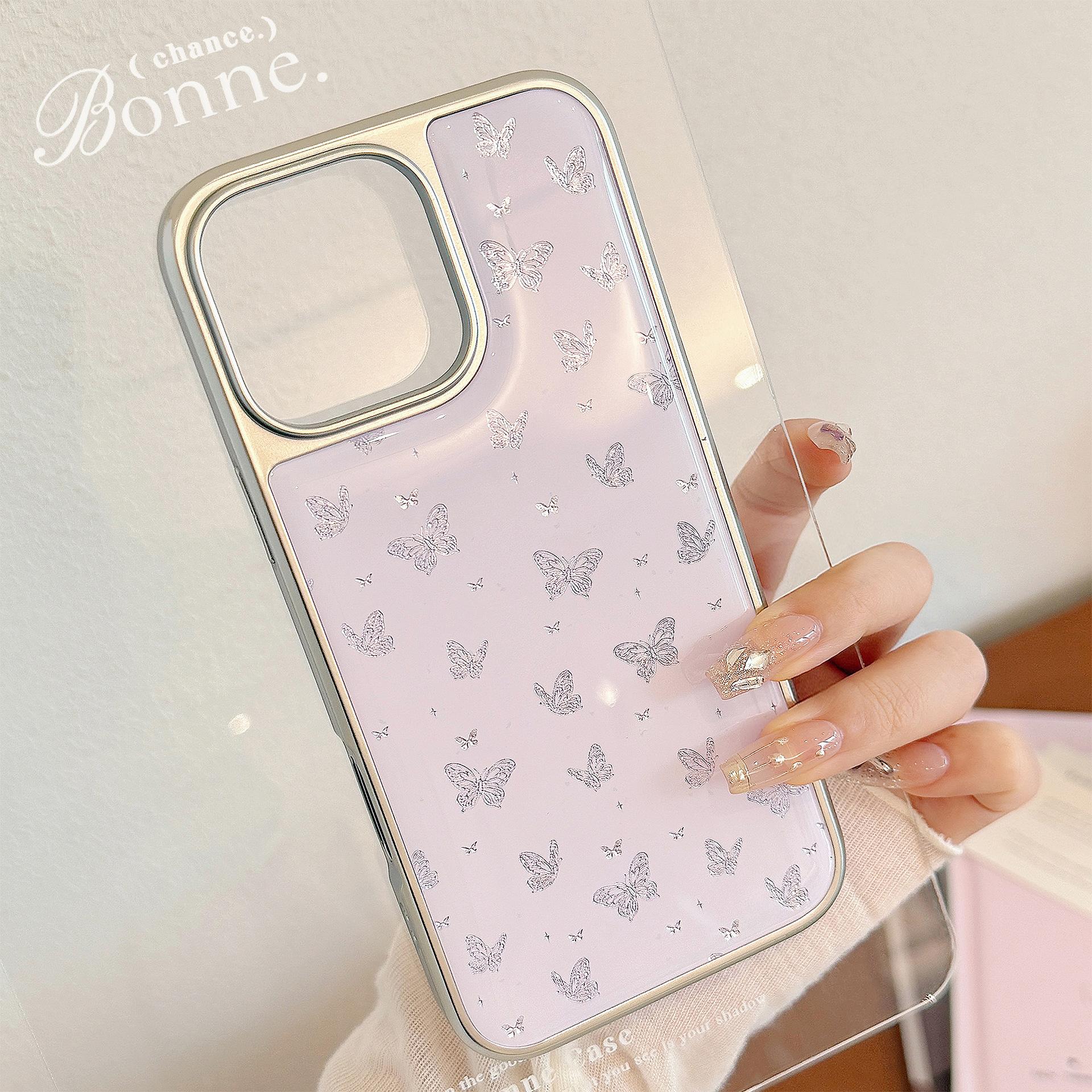 

Gilded Ins Purple Butterfly Suitable for Apple 15pro Max Mobile Phone Case Iphone16 Drop Glue13 Electroplating14 Huawei Samsung S25ULTRA