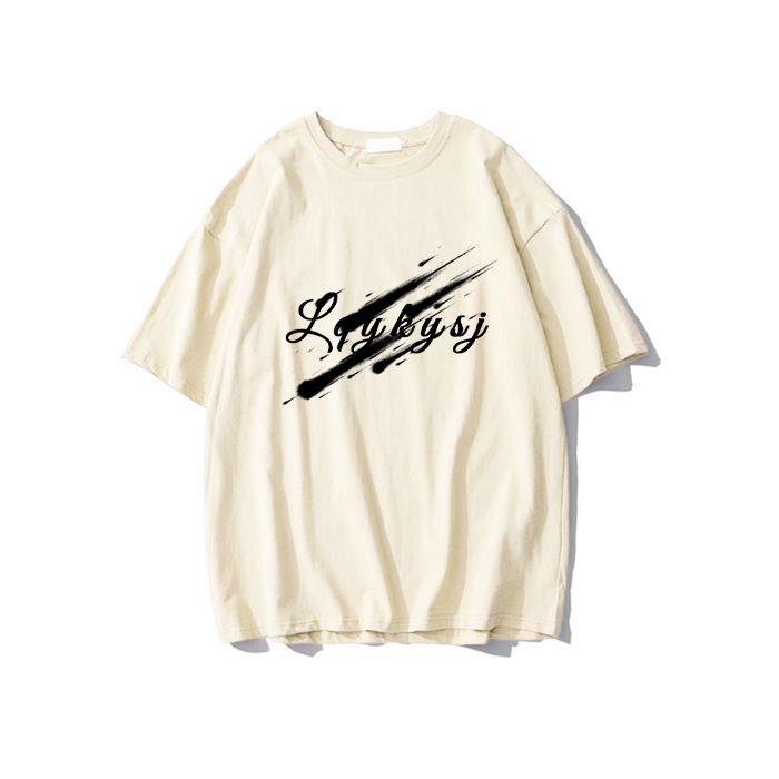 

2026 Unisex Loose-Fit Pure Cotton T-shirt with Cross Letter Print M [40kg-50kg] абрикосовый