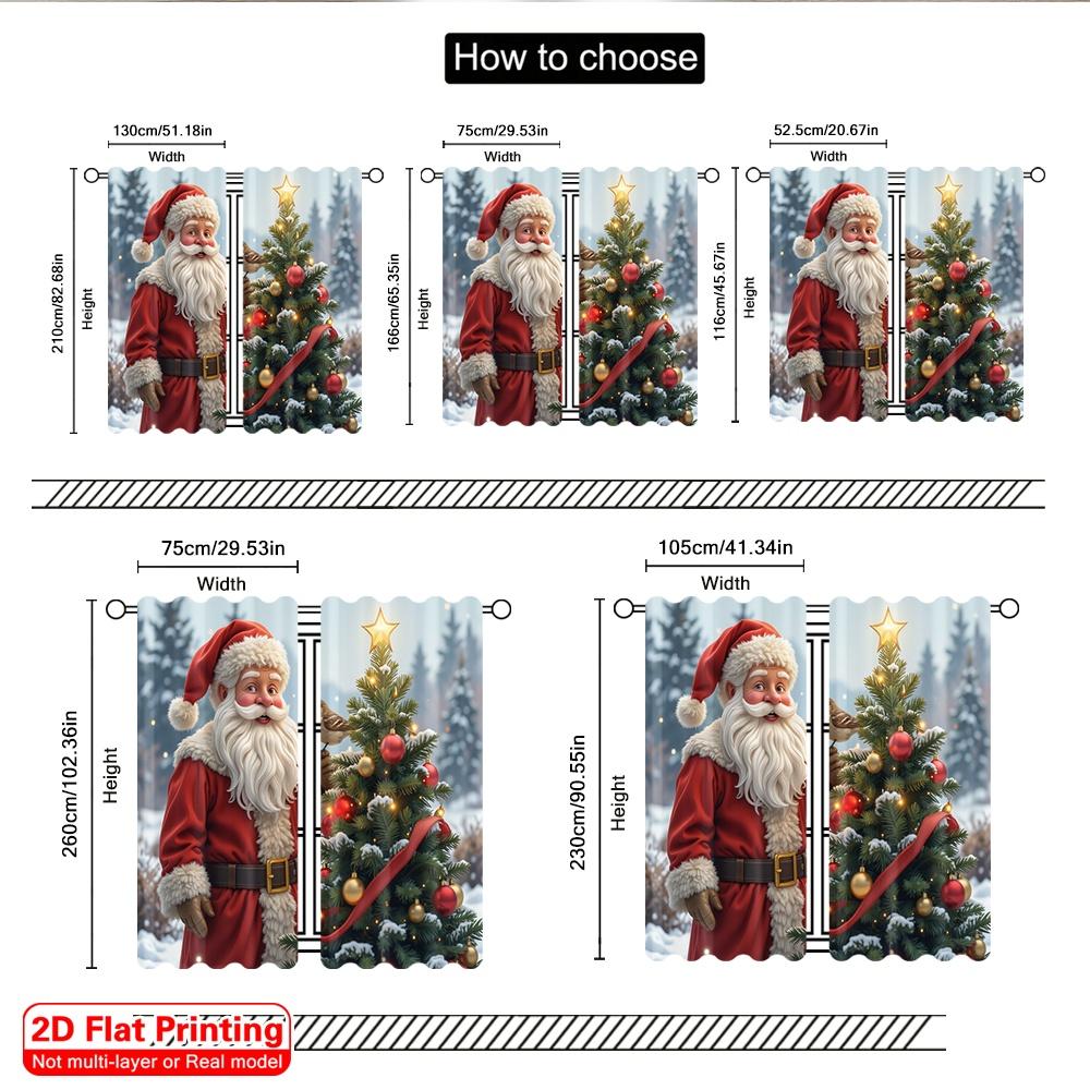 2pcs 2D Flat Printing Merry Christmas Curtain Santa Bird Christmas Tree Snow Fabric Without Electricity Festive Wall Decor for