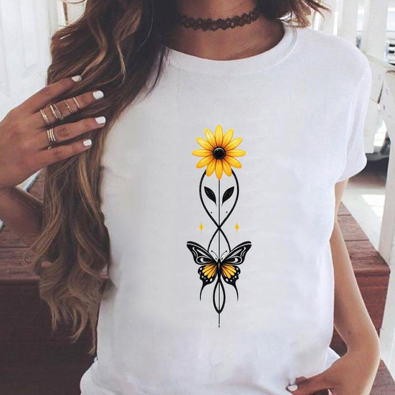 (Asian Size) trend watercolor flower style Graphic Tee Female Casual  Fashion T Clothing Women's Top Print Short Sleeve T-shirts