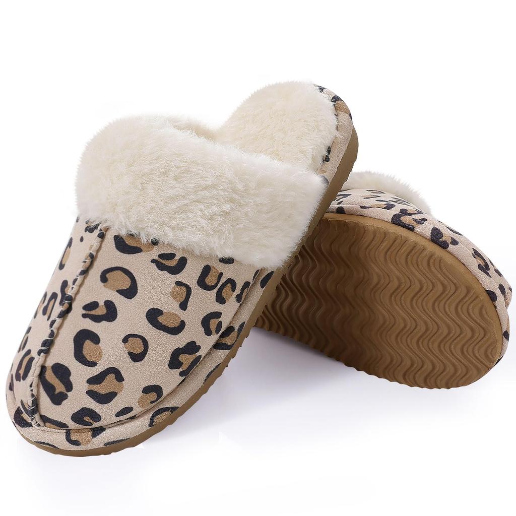 Shevalues Fashion Fuzzy Slippers Women Fluffy Fur House Slippers With Memory Foam Winter Warm Mute Bedroom Shoes Indoor Outdoor