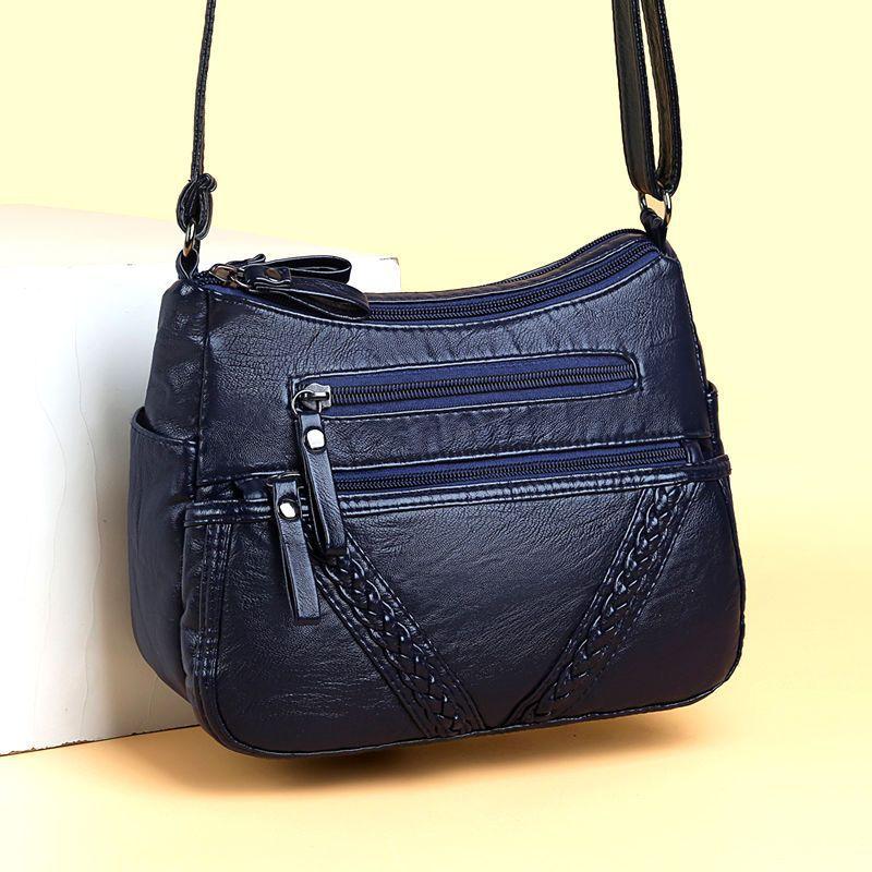 Middle-Aged And Elderly Women'S Bags Crossbody Large-Capacity Work Bags Washed Leather Shoulder Bags Small Square Bags