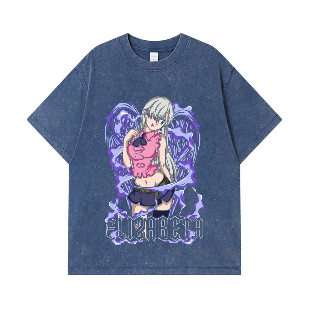 275 GSM Washed T-shirts 100% Cotton Seven Deadly Sins V3 Elizabeth Print Unisex Heavy Cotton T Shirt