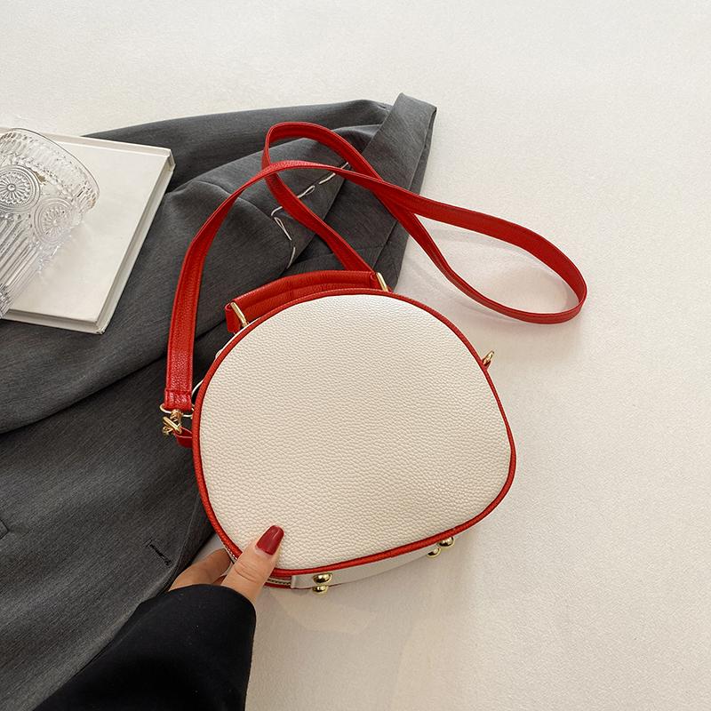 Fashion Bump Color PU Zip Closure Single Shoulder Messenger Round Bag