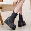 Fashion 10CM Genuine Lather Women Platform Boots British Style Chunky Heel Mid-calf Ladies Boots Autumn White Plush Goth Women Shoes