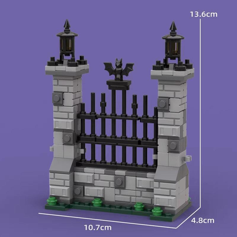 MOC Medieval Dark Ghost Gate Cemetery Fence Halloween Building Blocks Toy Model for Creative DIY Fun