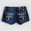 ZYLLO Mini Pantaloncini Donna Harajuku Vintage Grafica a Croce Tasche Ricamo Vita Bassa Pantaloncini Gotici Sexy Ragazza Calda Hip Shorts in Denim