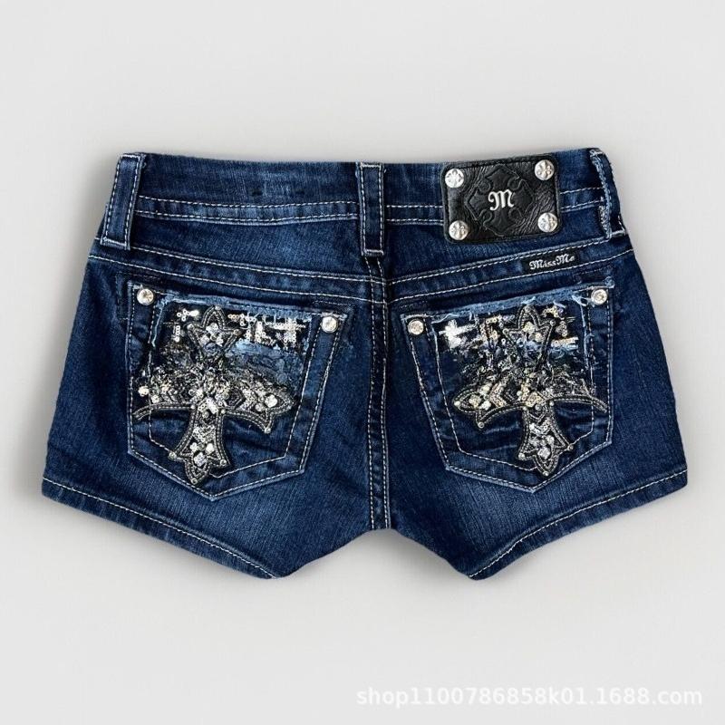 ZYLLO Mini Pantaloncini Donna Harajuku Vintage Grafica a Croce Tasche Ricamo Vita Bassa Pantaloncini Gotici Sexy Ragazza Calda Hip Shorts in Denim