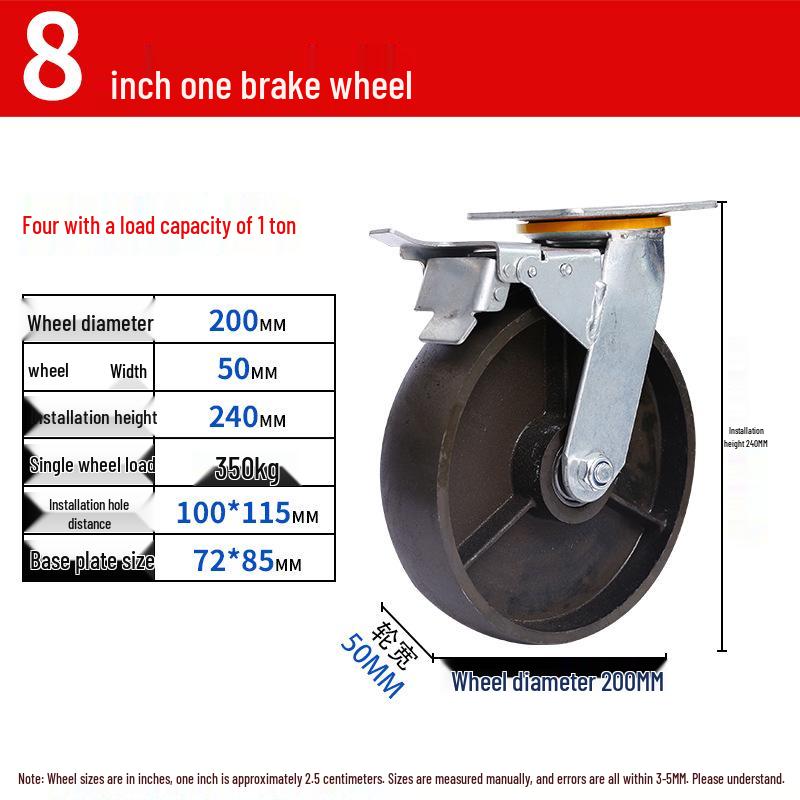 Heavy Duty High-Temp Swivel Caster Wheel, 4-8 Inch, Extra Thick Cast Iron, Industrial Load Bearing