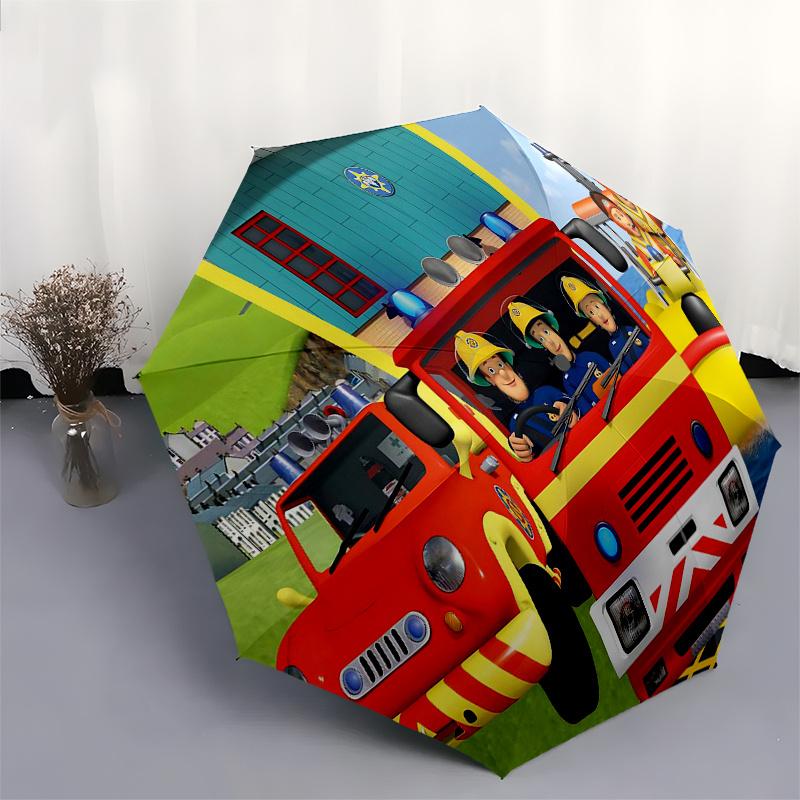 Fireman Fire Trucks Themed Travel Umbrella-8 Ribs Automatic Opening and Closing, Portable Folding Design, Compact and Stylish Umbrella Suita