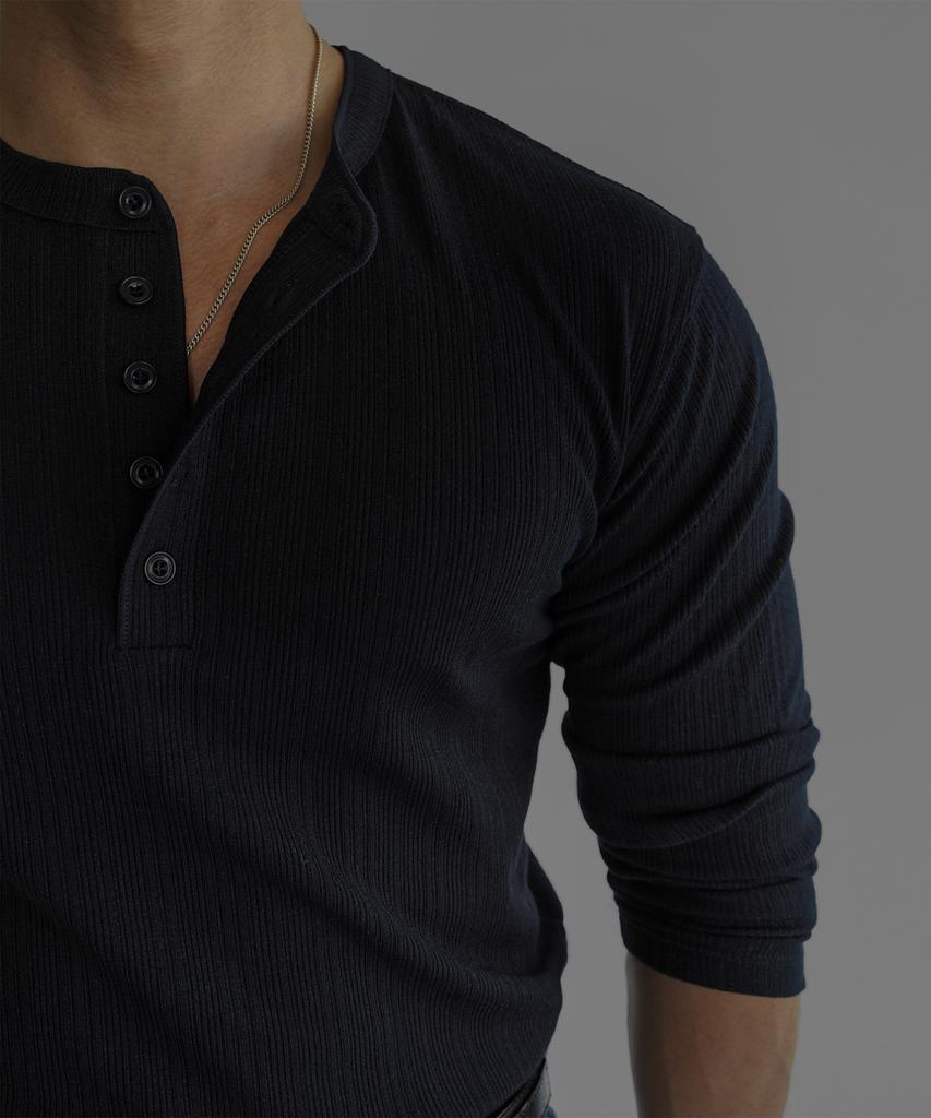 Baulopeulodeogteu Pattern Muscle Henley Neck Knit Tee [Navy]