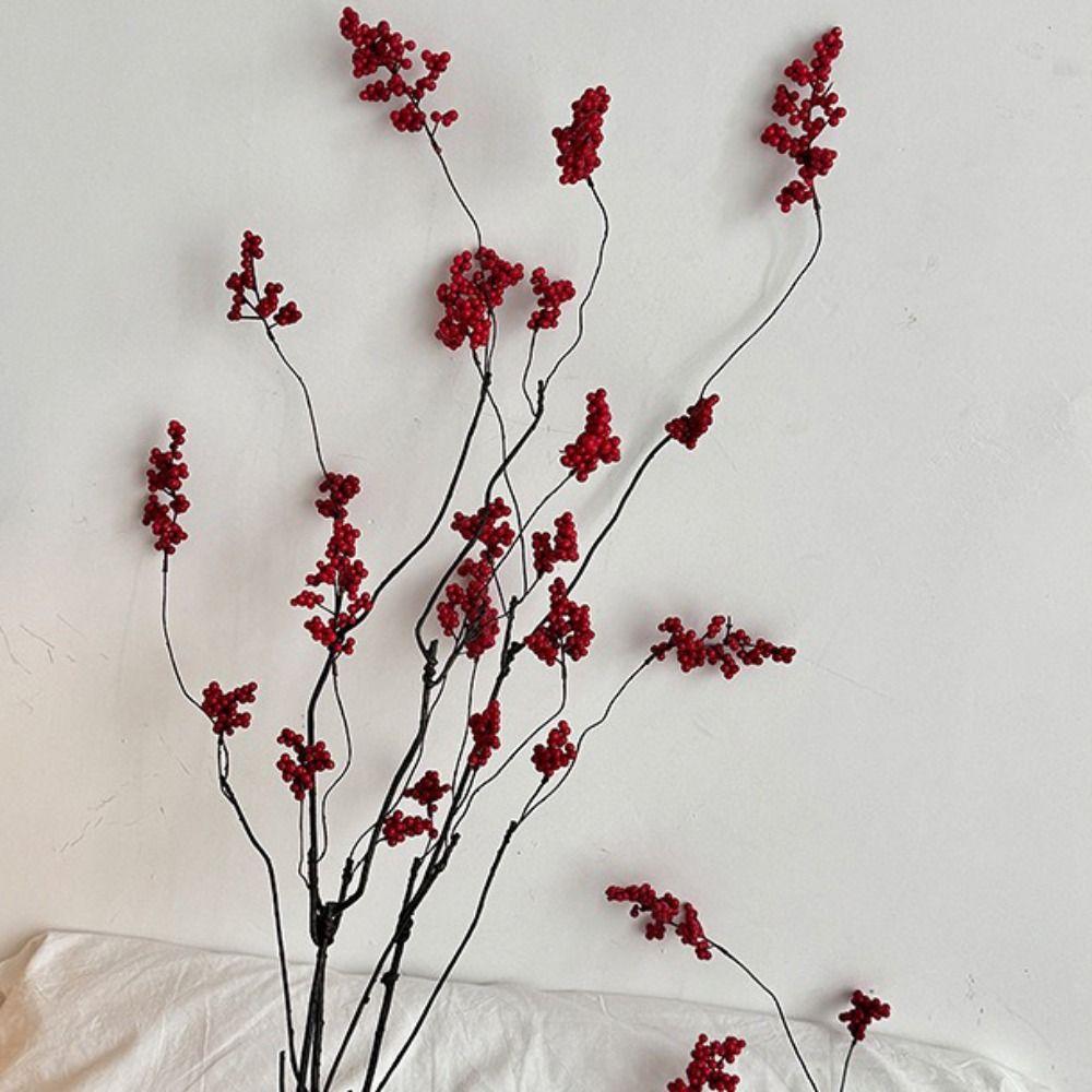 Floral Decor Artificial Berry Fruit Branch Red Fruit Berries Artificial Flowers  Home Decoration