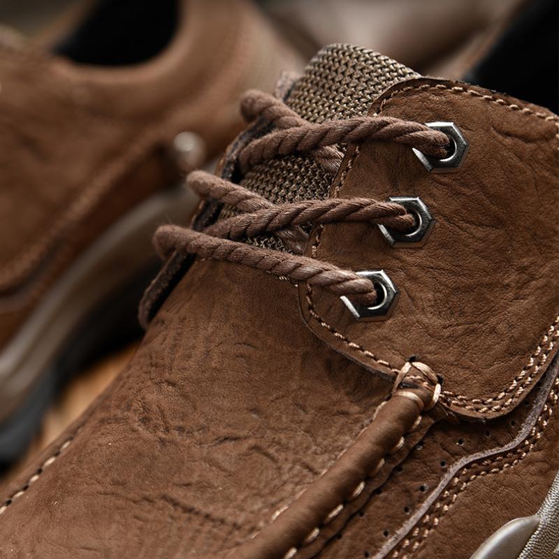 Men's Genuine Leather Hiking Shoes Lace Up Outdoor Casual Sneakers