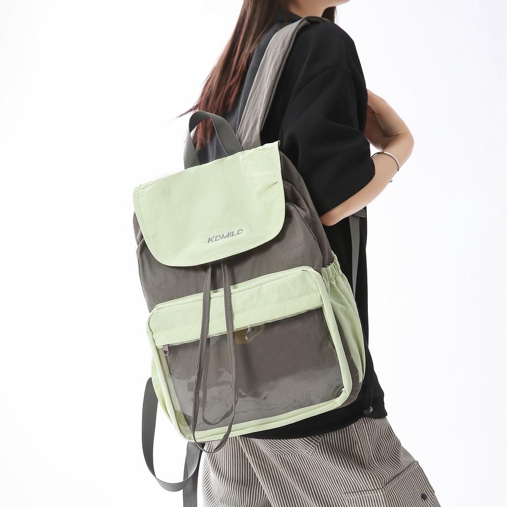 Schoolbag new Japanese contrasting color versatile backpack casual lightweight schoolbag transparent pain bag lightweight travel backpack