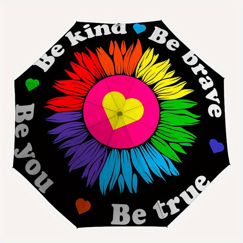 Be Kind, Be Brave: Flower StickerUmbrella, Portable 3-Fold Compact Umbrella for Men & Women Gift