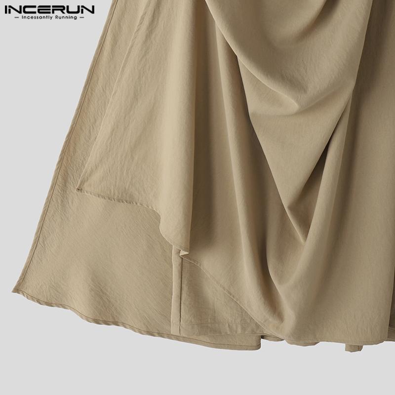 INCERUN Herre Elastisk Midje Uregelmessige Lag Casual Løse Lange Bukser Vide Ben Bukser