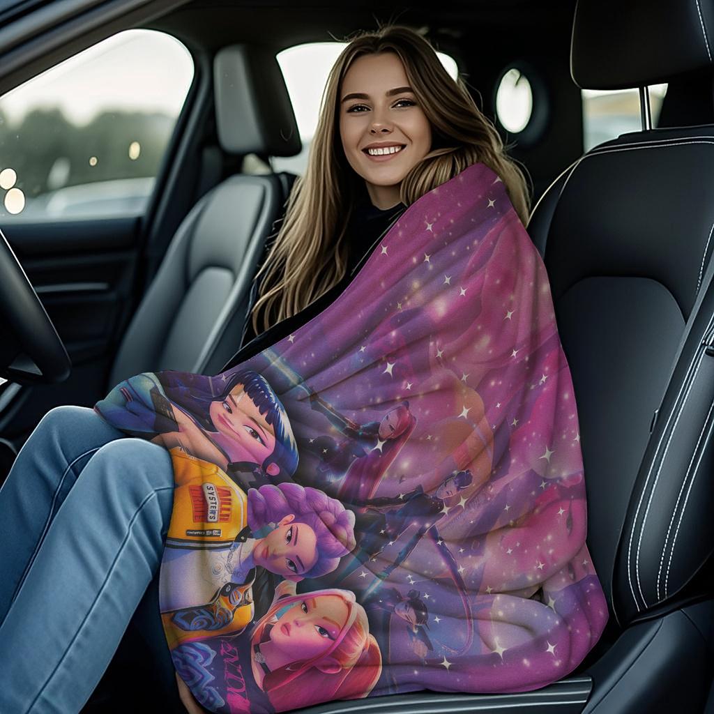 K-pop Girl Group HUNTR/X Starlight Themed Flannel Blanket for Adult Quality Soft Warm Universal Blanket for Travel Picnic Home