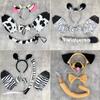 Deer/Elephant/Cheetah/Bear/Dog/Leopard Costume Set Ear Headbands Tail Bows Halloween Christmas Animal Cosplays Costume