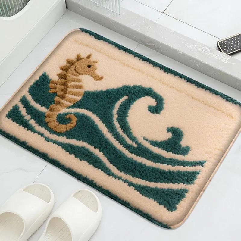 VIKAMA Adorable Cartoon Whale Pattern Bath Mat Soft and Comfortable Bathroom Mat Bathroom Decorative Mat Home Decoration