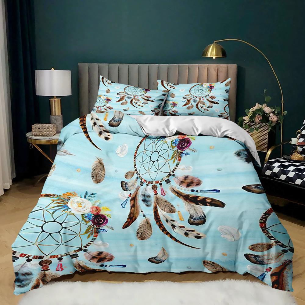 Dream Catcher Duvet Cover Set for Kids Polyester Bedding Set 3D Print Colourful Feather Pattern Bohemian Style King Queen Size