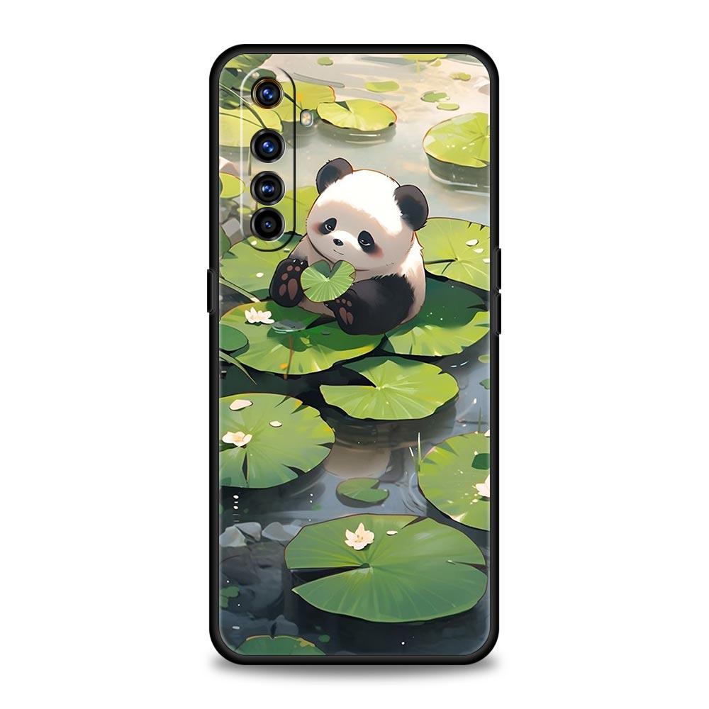 Phone Case For Realme 12 11 10 9 8 5G 7 6 GT5 GT3 GT2 Pro Plus C21 C11 C25 C35 GT Neo 2 3 3T 5 Cover Cute Panda Climbing Bamboo