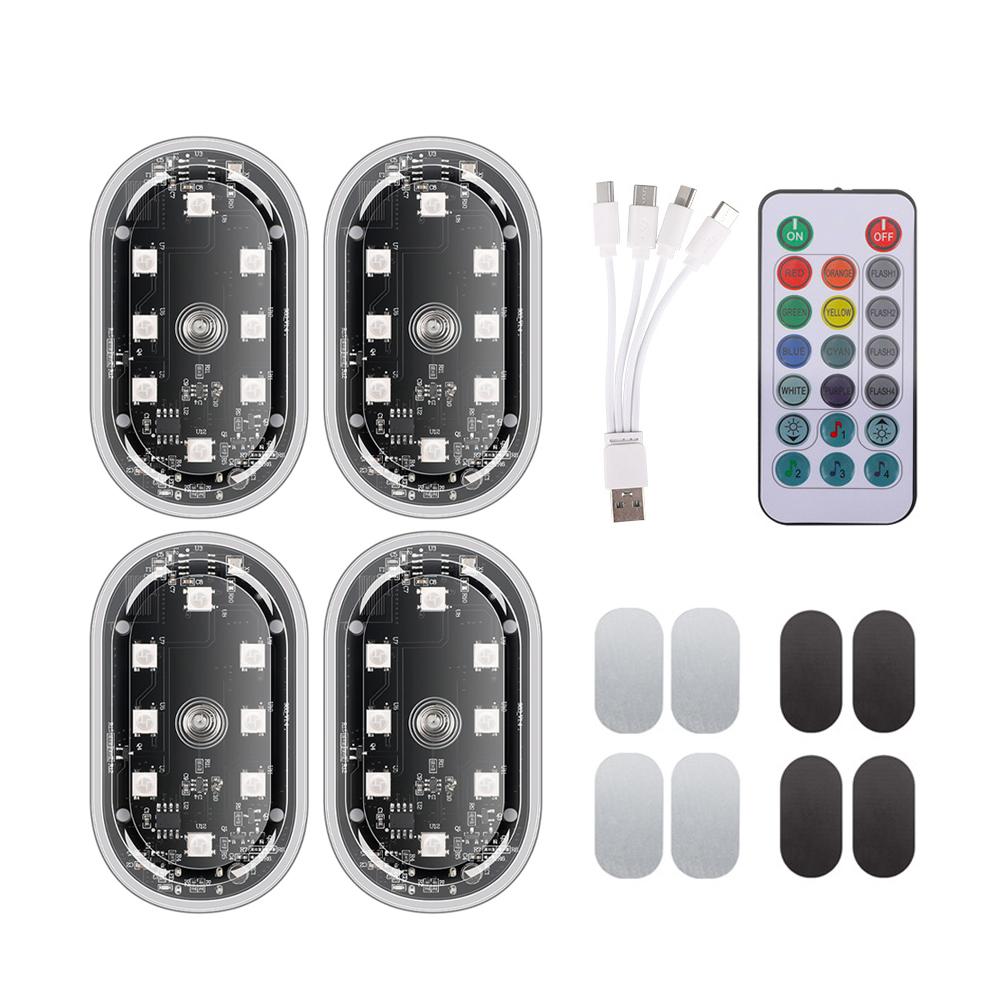 Car LED Interior Footwell Light LED Sensor RGB Remote Control Strobe Wireless Atmosphere Light USB Charging Touch Night Light