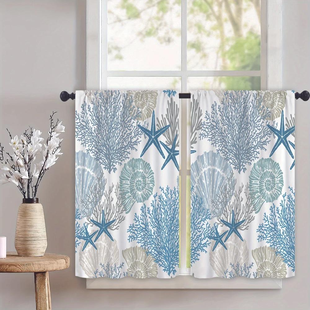 Beach Coastal Starfish Kitchen Curtain Nautical Summer Window Treatment for For Living Room For Home Decor Cafe Cabinet Decoration