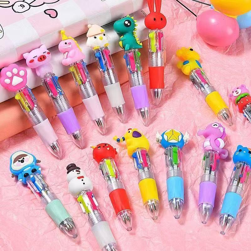 Cute Cartoon Four-Color Ballpoint Pen for Kids - Mini Student Back-to-School Stationery Gift