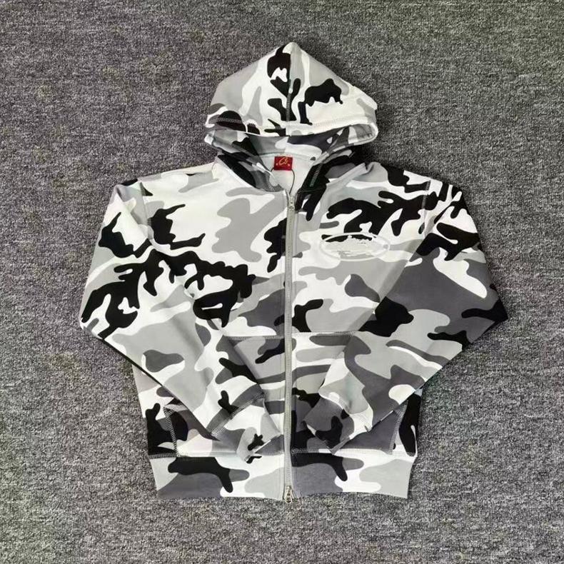 DRIPX Amerikanischer High Street Camouflage Fce Gefütterte Kapuzen-Reißverschluss-Jacke Hip Hop Locker Lässig Sweatshirt für Männer und Frauen