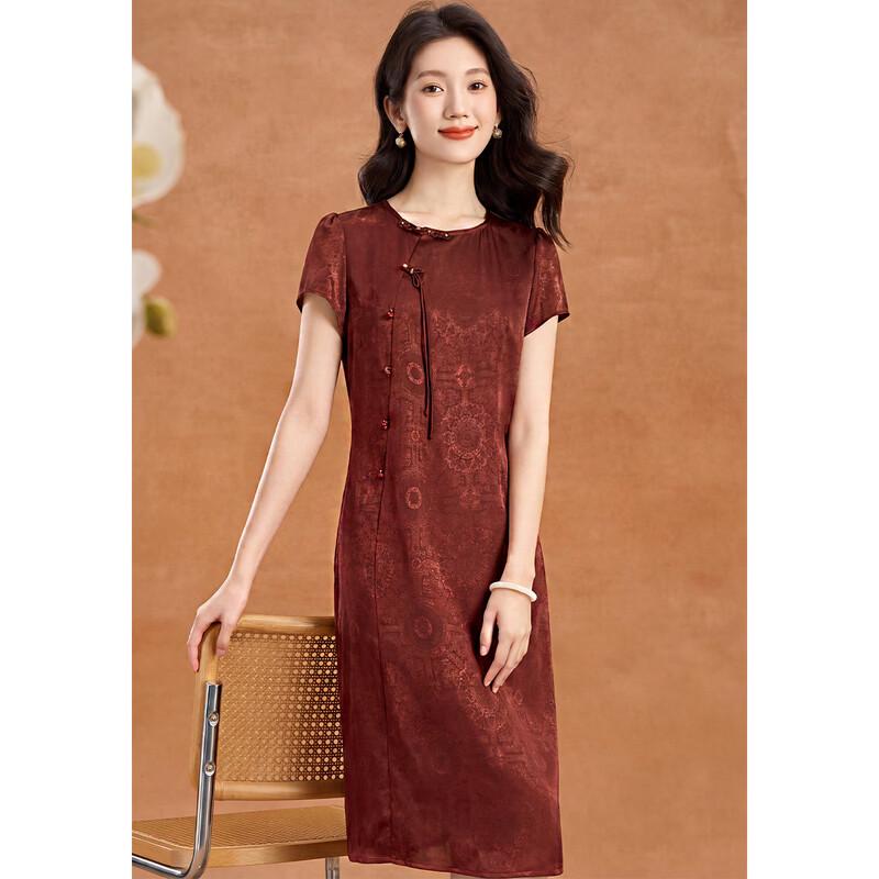 Women s New Chinese Style Jacquard Round Neck Dress XL
