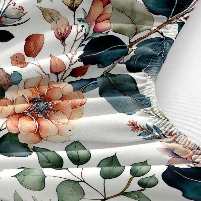 1pc Brushed Floral Print Polyester Fitted Sheet With Elastic Bands Non-Slip Mattress Cover for Single Double King Bed 153*203cm