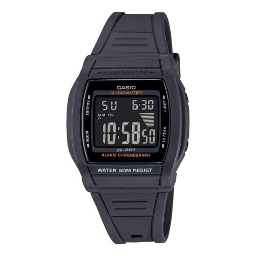 

Casio Dual Time Digital Wristwatch W-201-1BV for Men, Women, and Kids, Charcoal Gray, Inverted LCD Display, Overseas Model