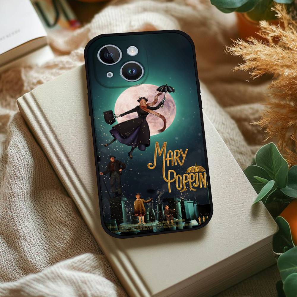 Mary P-Poppins Phone Case For IPhone 1716 15 14 13 Pro Max 11 12 Mini X Xs XR Black Silicone Cover