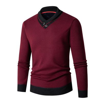 Men's Fall and Winter Casual Colorblocking Knit Sweater Youth Slim Commuter Sweater