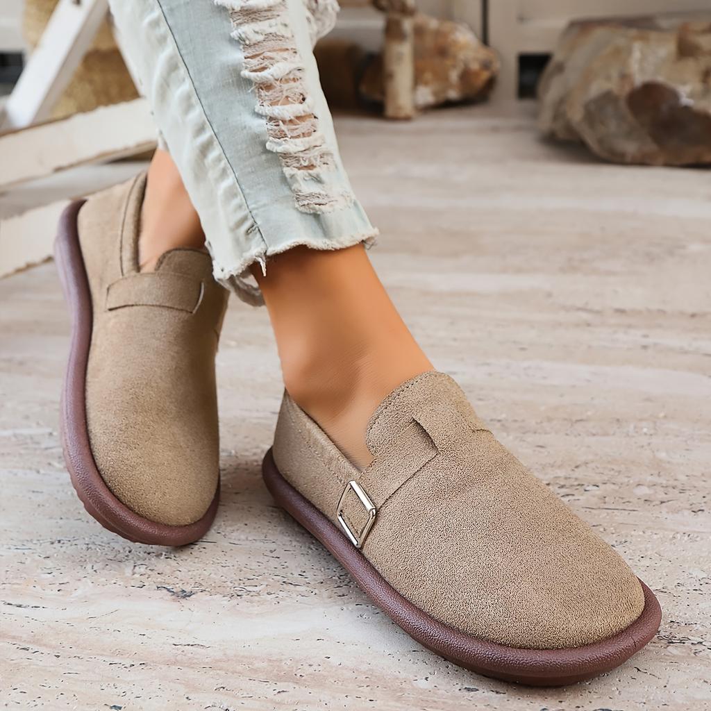 Women'S Solid Color Fashion Flat Shoes, Soft Sole Platform Loafers, Buckle Strap Lightweight Shoes, Women Shoes