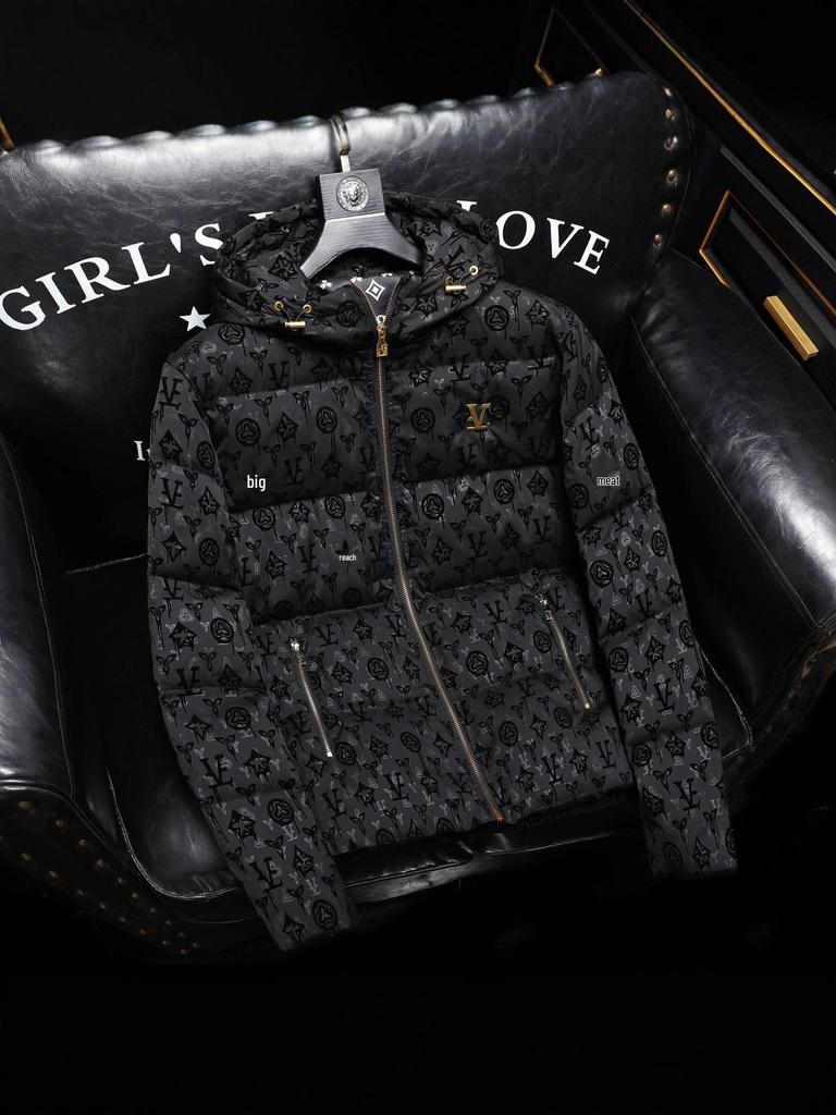 Europäische Trendmarke Herren Winter Dicke Kapuzenenten Daunenjacke - Leichter Luxus Bedrucktes Design