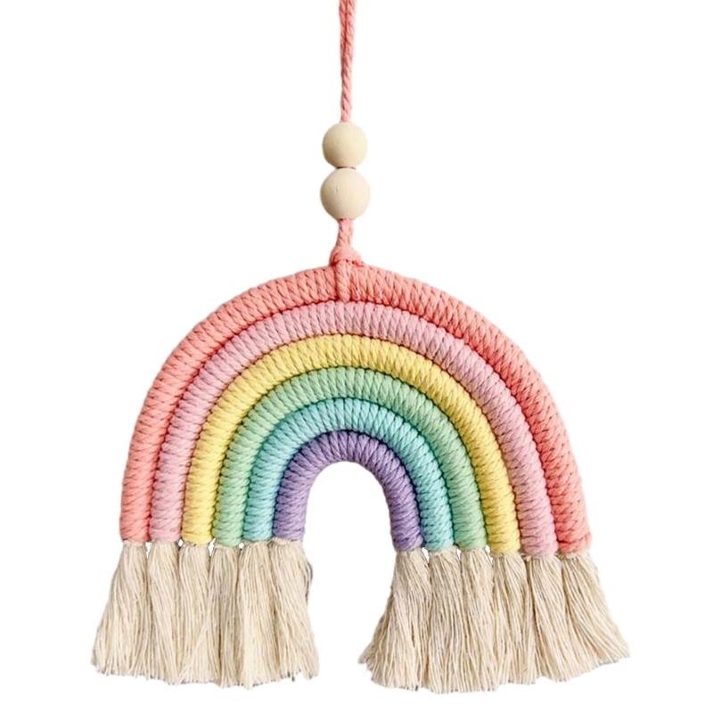 BeHandwovens Cotton Rope Rainbow Tassels Wall Car Pendants Rainbow Wall Hangings Holiday Decorations