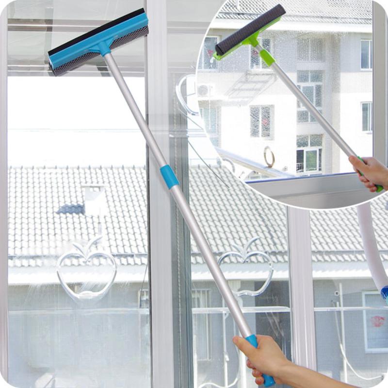 

Long Handle Window Scraper Glass Cleaning Brush 2 in 1 Adjustable Squeegee Sponge Window Glass Cleaner Wiper Un-adjustable синій