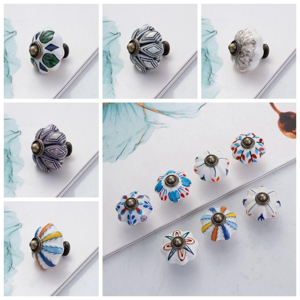 Multiple Colors Vintage Door Handle Single Hole Furniture Knob Pumpkin Handle  Drawer