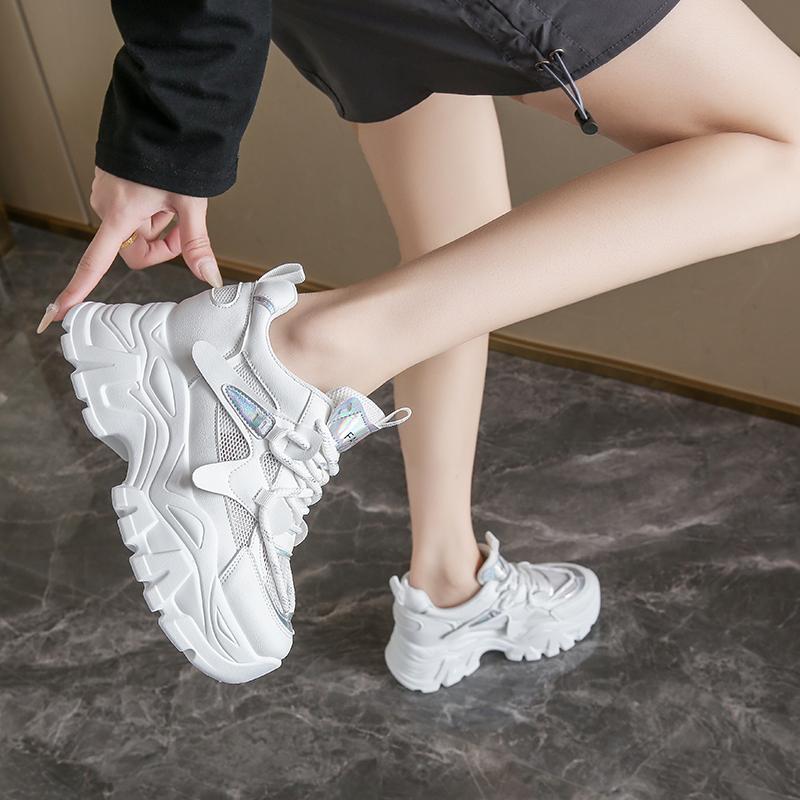 Fashion Breathable Mesh Platform Sneakers Women Spring Thick Bottom Non-Slip Casual Shoes Woman Lace-Up Chunky Sole Sports Shoes Ladies