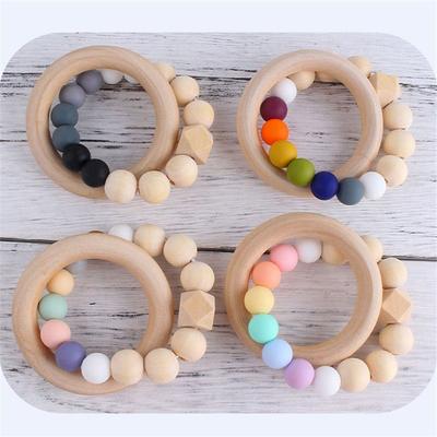 Braccialetti per giocattoli da dentizione in legno naturale, perline sensoriali in silicone per la dentizione dei bambini