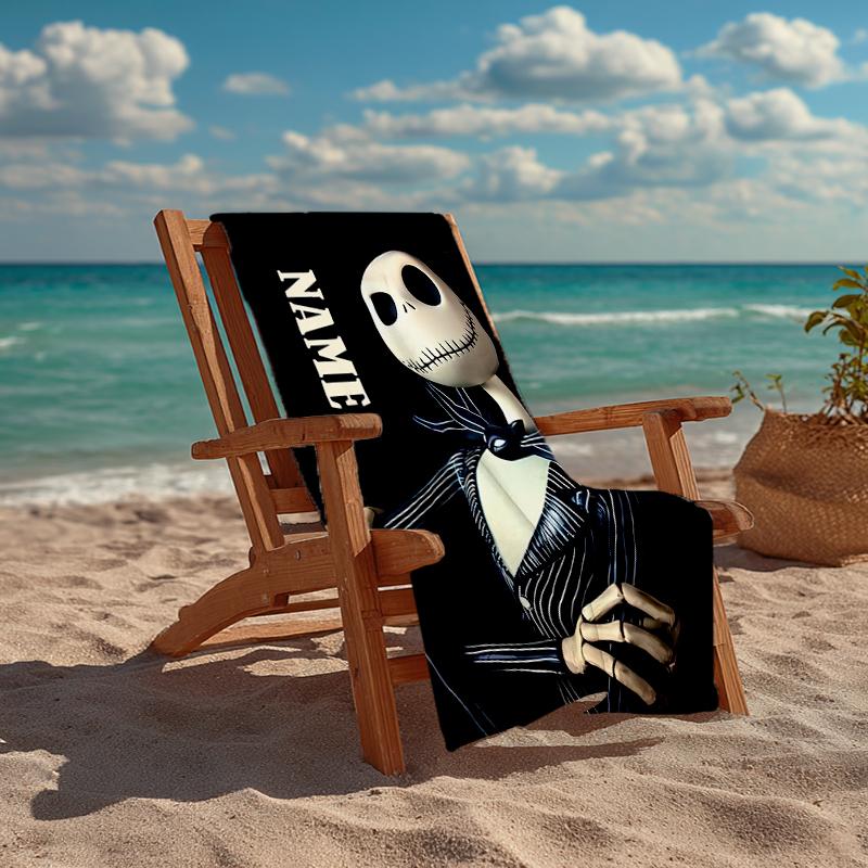 Custom Name Ultra-Soft Beach Towel with The Nightmare Before Christmas Theme,Ideal for Pool - Camping, Diving - Perfect Travel Essential, Vibrant Beac